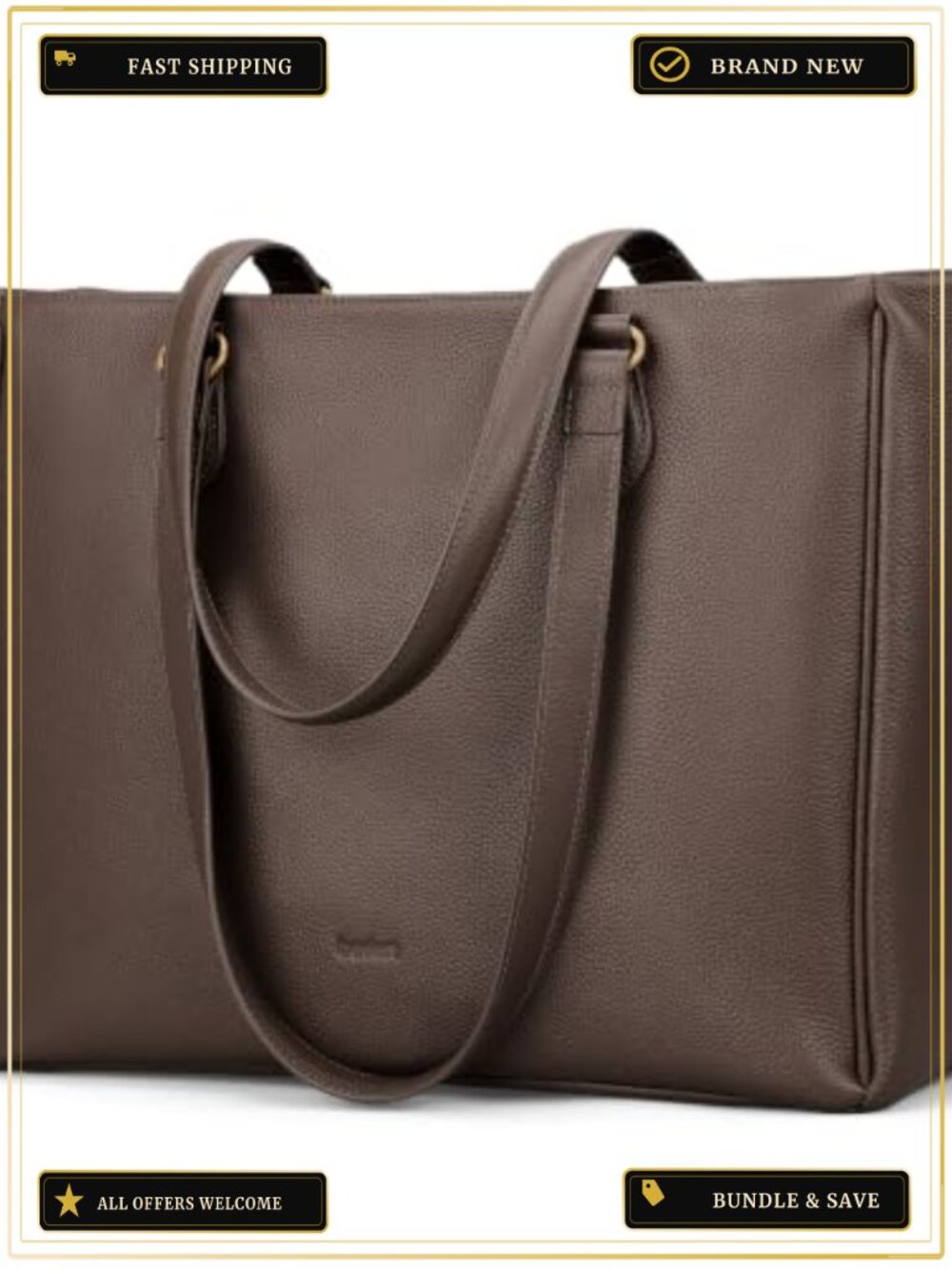 Genuine Leather Work Tote Bag for Women Padded 15.6" Laptop Compartment